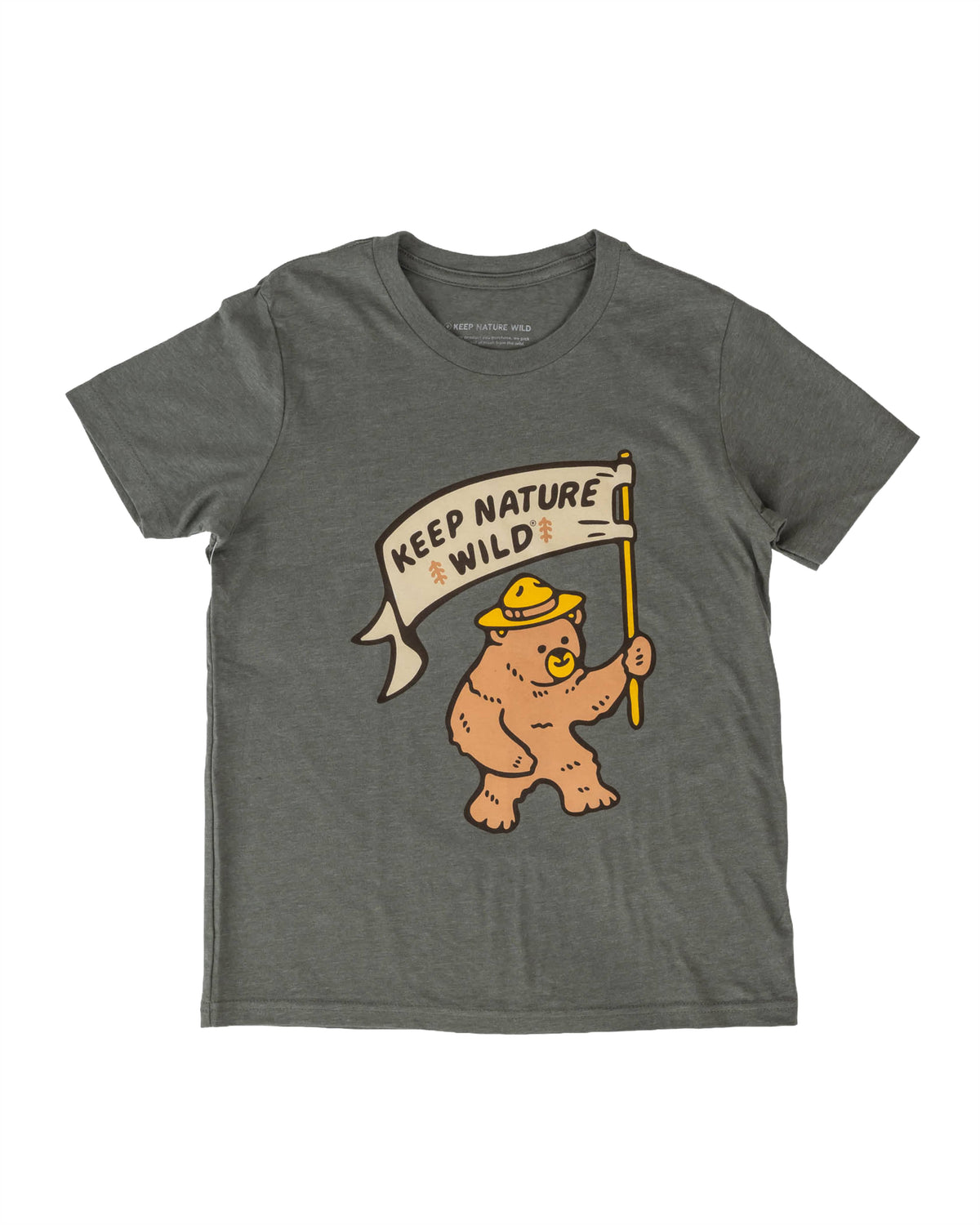 Keep Nature Wild Kids Happy Camper Bear Youth Tee | Olive