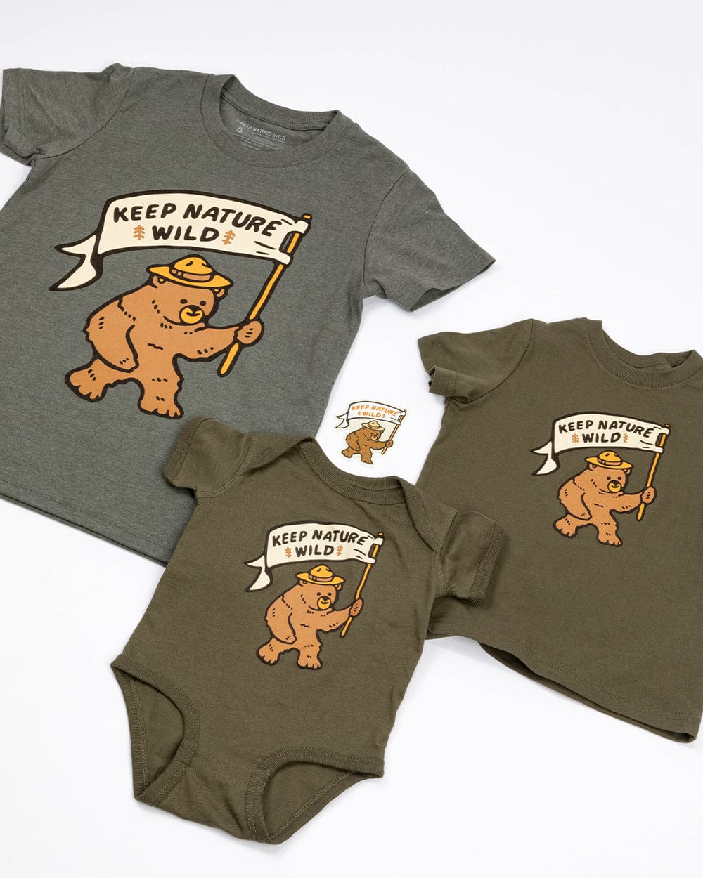 Keep Nature Wild Kids Happy Camper Bear Youth Tee | Olive