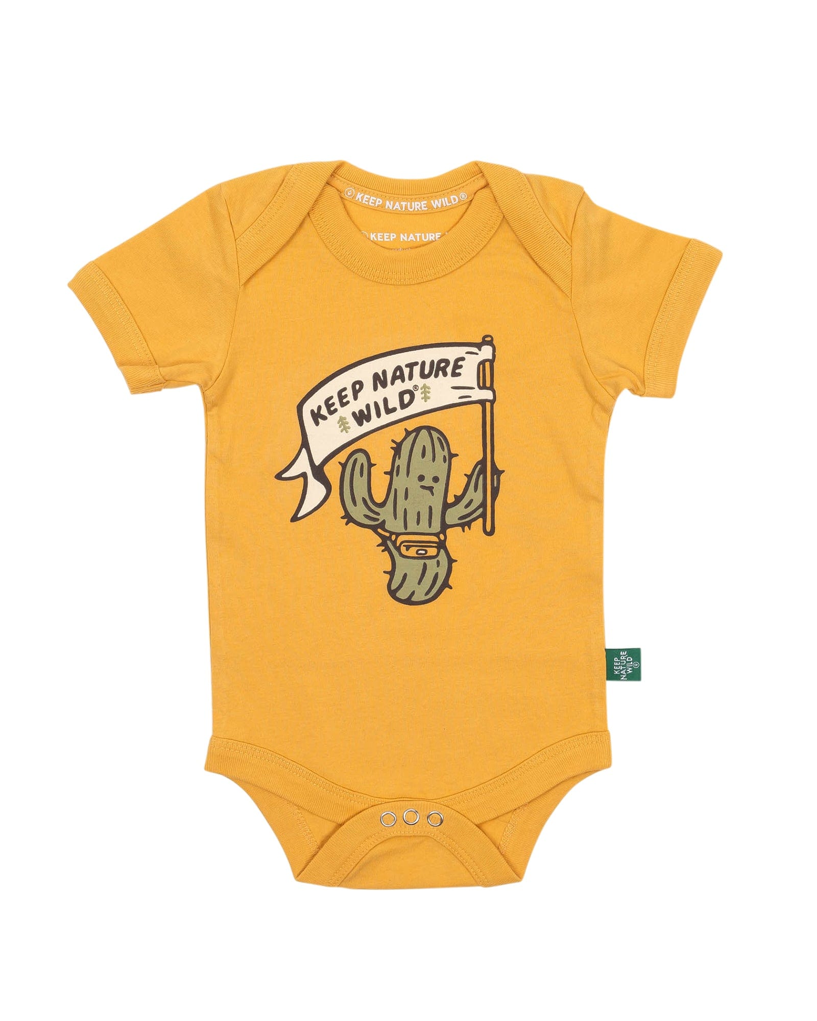 Keep Nature Wild Kids Happy Camper Saguaro Baby Bodysuit | Mustard