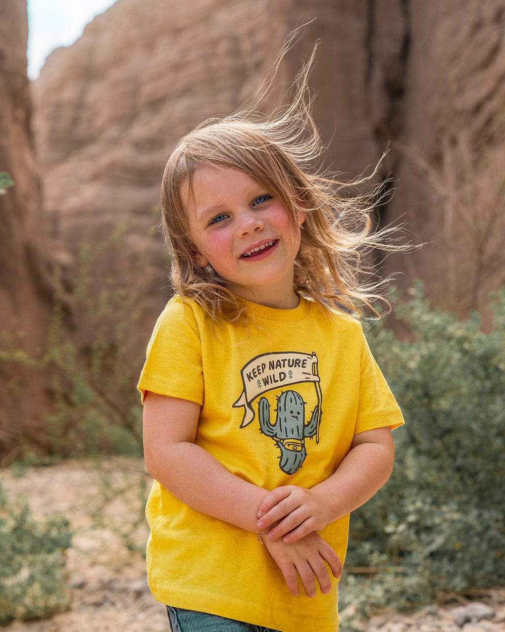 Keep Nature Wild Kids Happy Camper Saguaro Toddler Tee | Mustard
