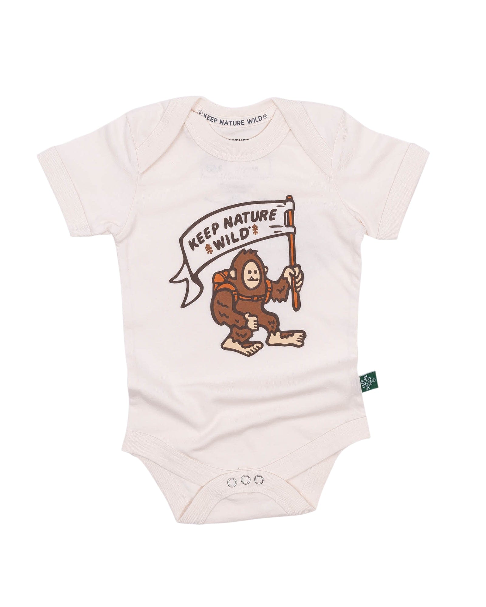 Keep Nature Wild Kids Happy Camper Squatch Baby Bodysuit | Heather Natural
