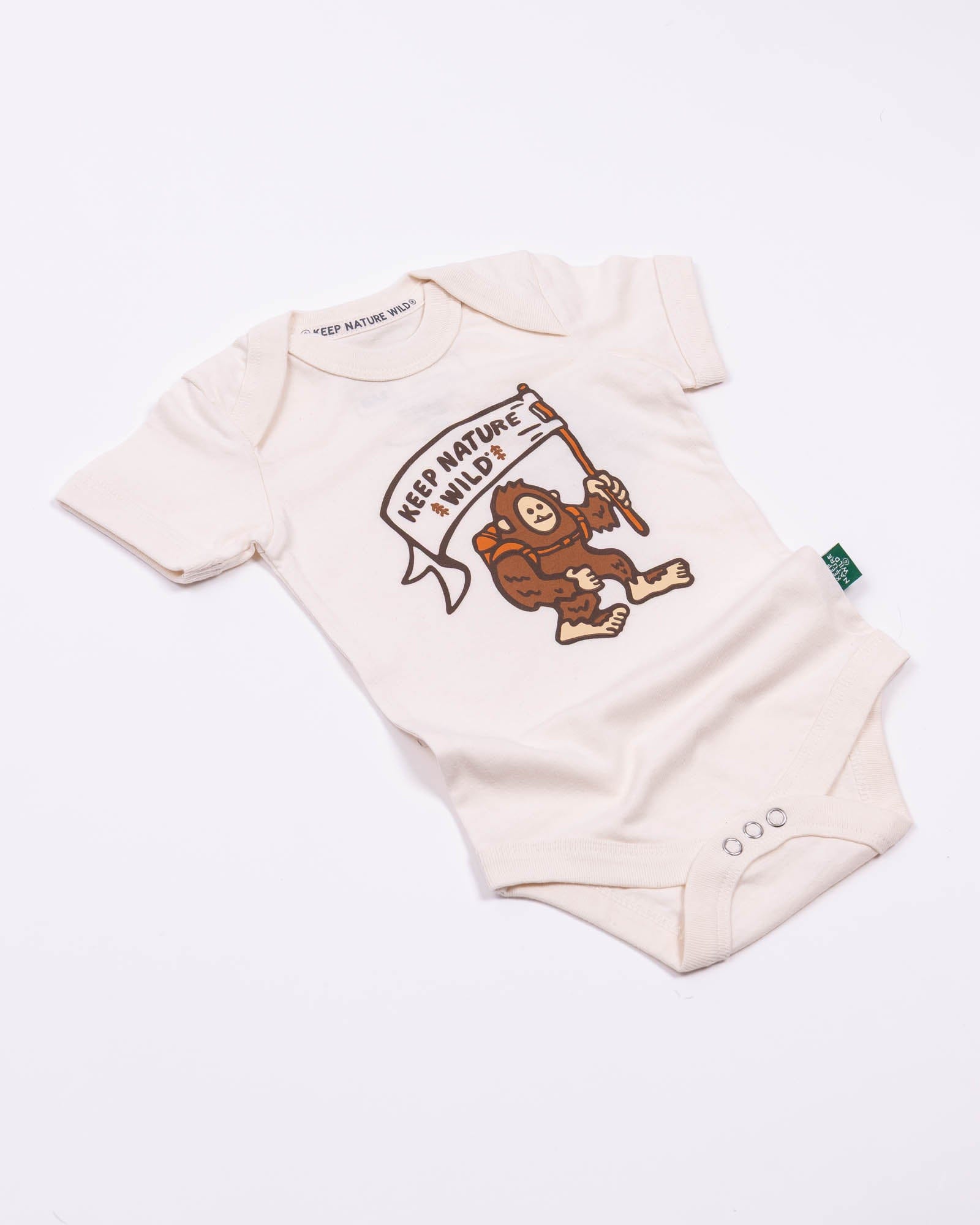 Keep Nature Wild Kids Happy Camper Squatch Baby Bodysuit | Heather Natural