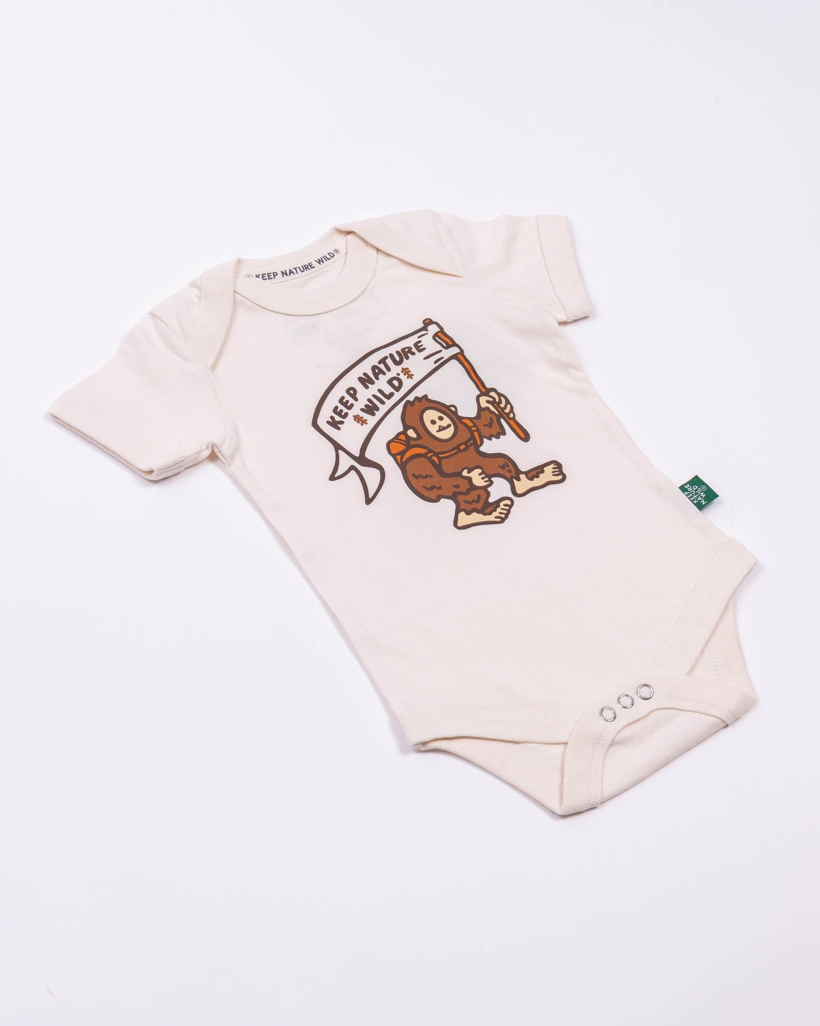 Keep Nature Wild Kids Happy Camper Squatch Baby Bodysuit | Heather Natural