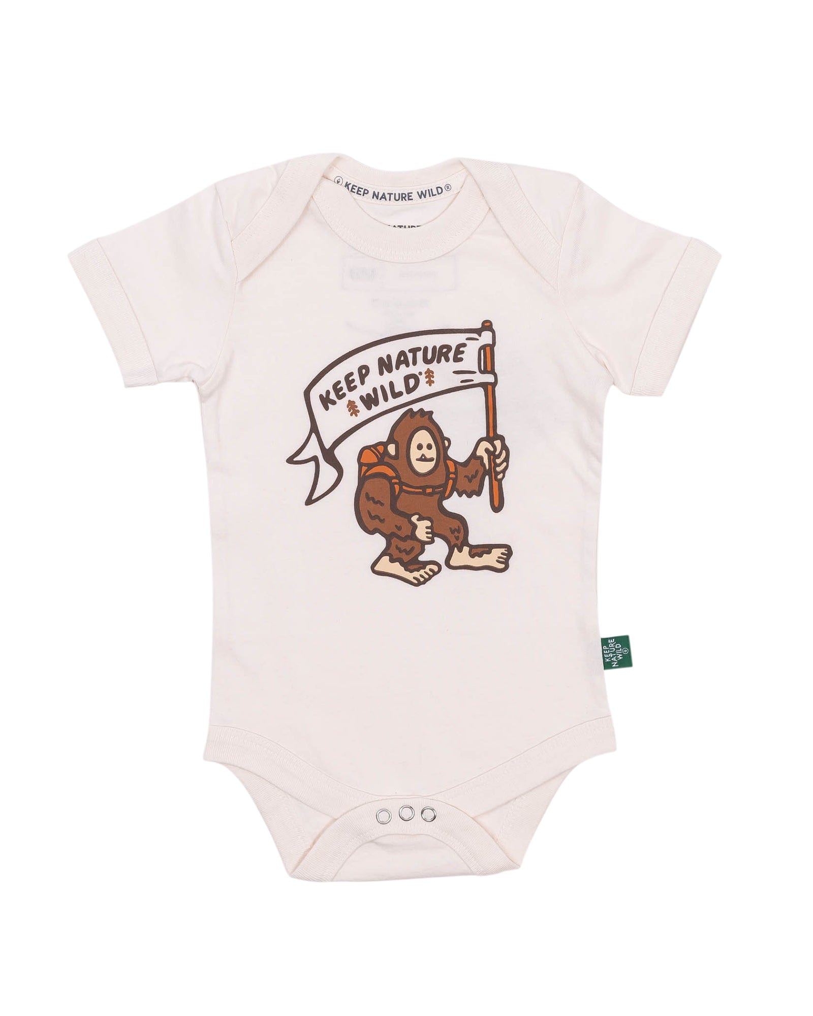 Keep Nature Wild Kids Happy Camper Squatch Baby Bodysuit | Heather Natural