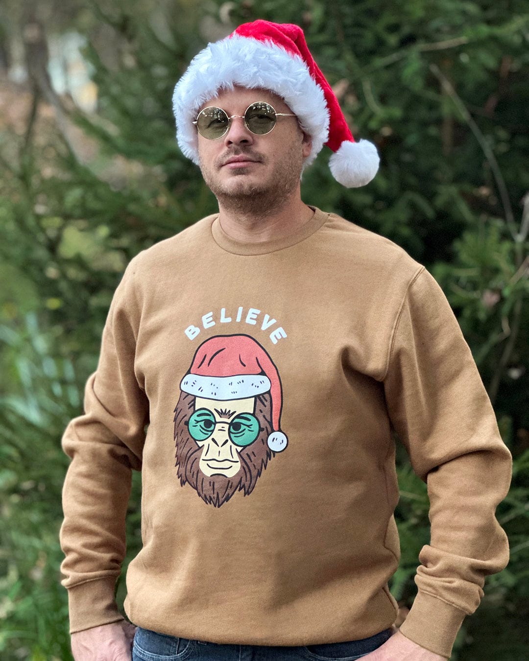 Keep Nature Wild Outerwear Holiday Clyde the Sasquatch Crewneck Sweatshirt | Camel