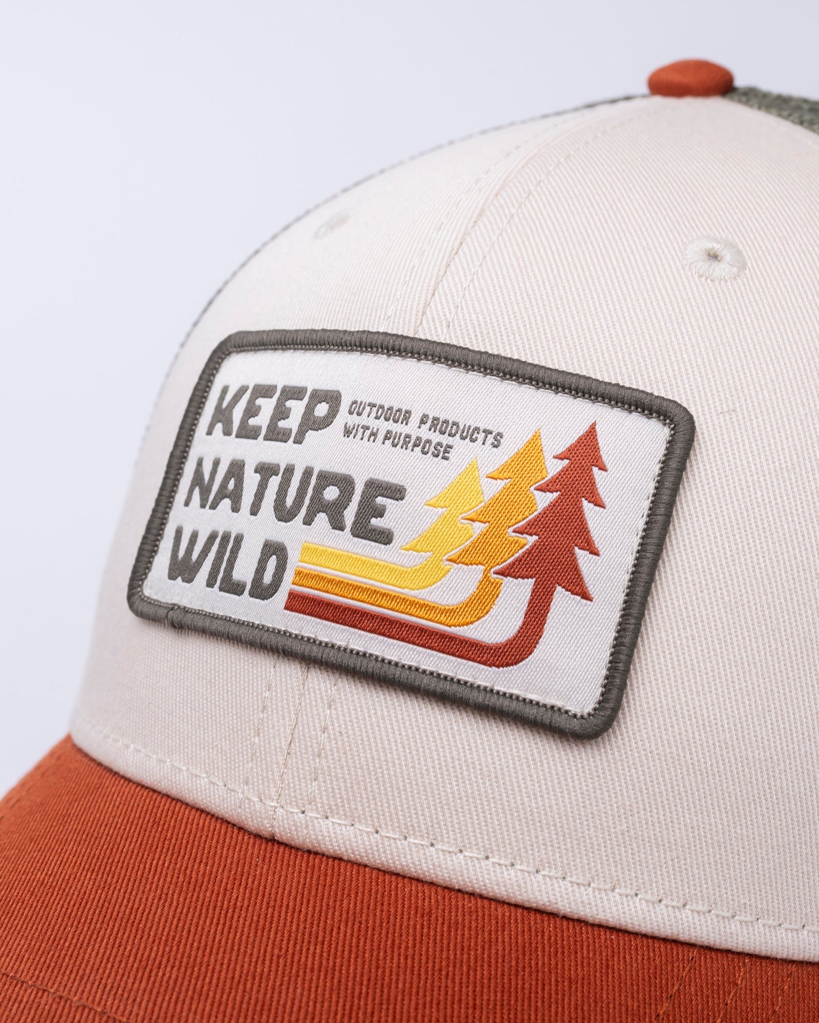 Keep Nature Wild Hat Retro Pines Trucker Hat | Olive/Beige/Copper