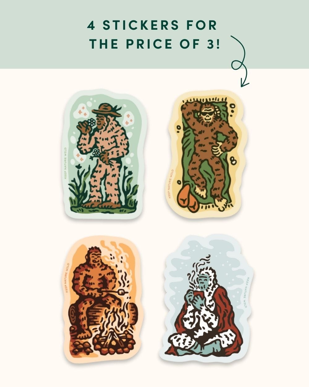Keep Nature Wild Seasons of Squatch 4-Pack | Stickers
