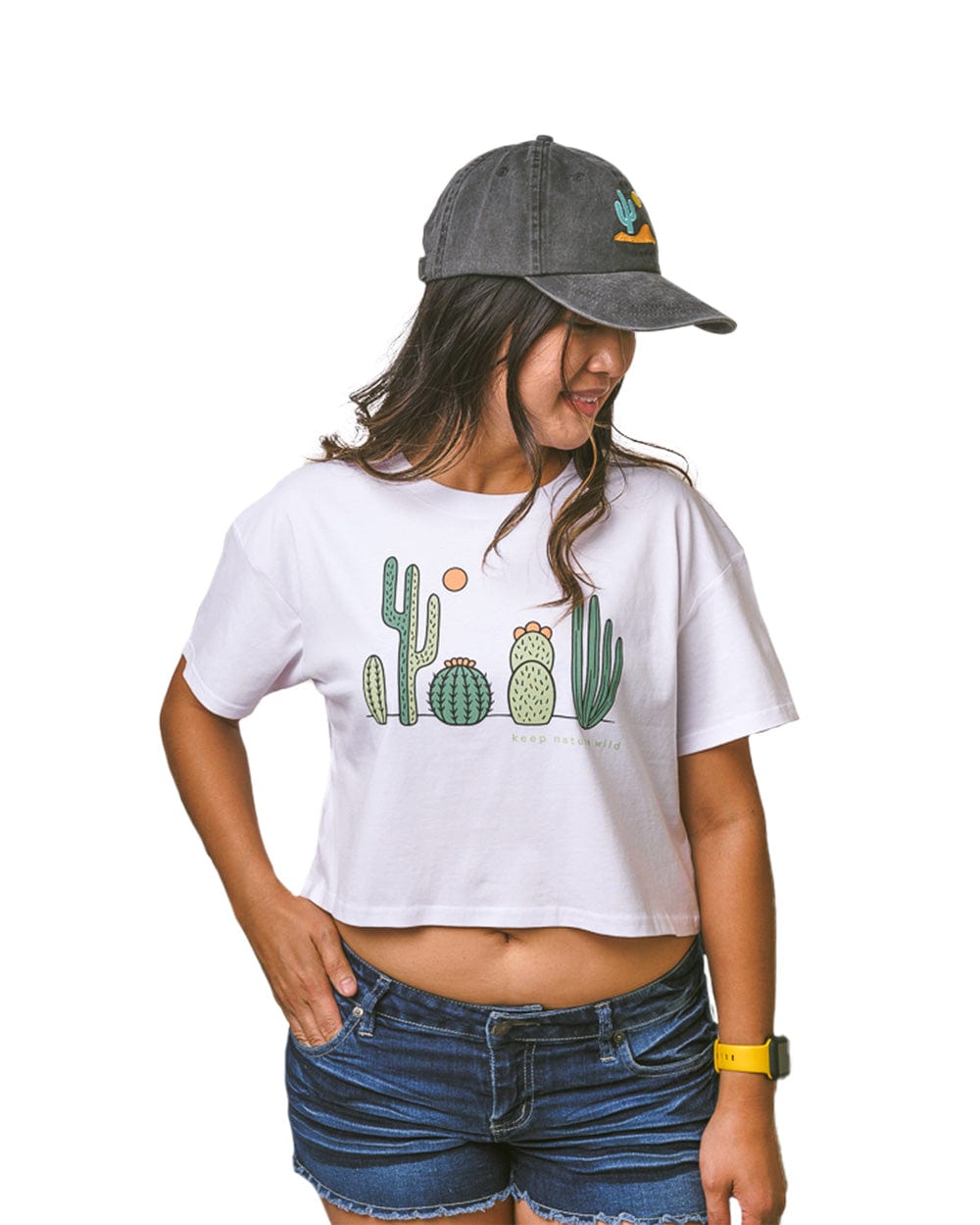 Cactus Friends Women s Crop Tee White