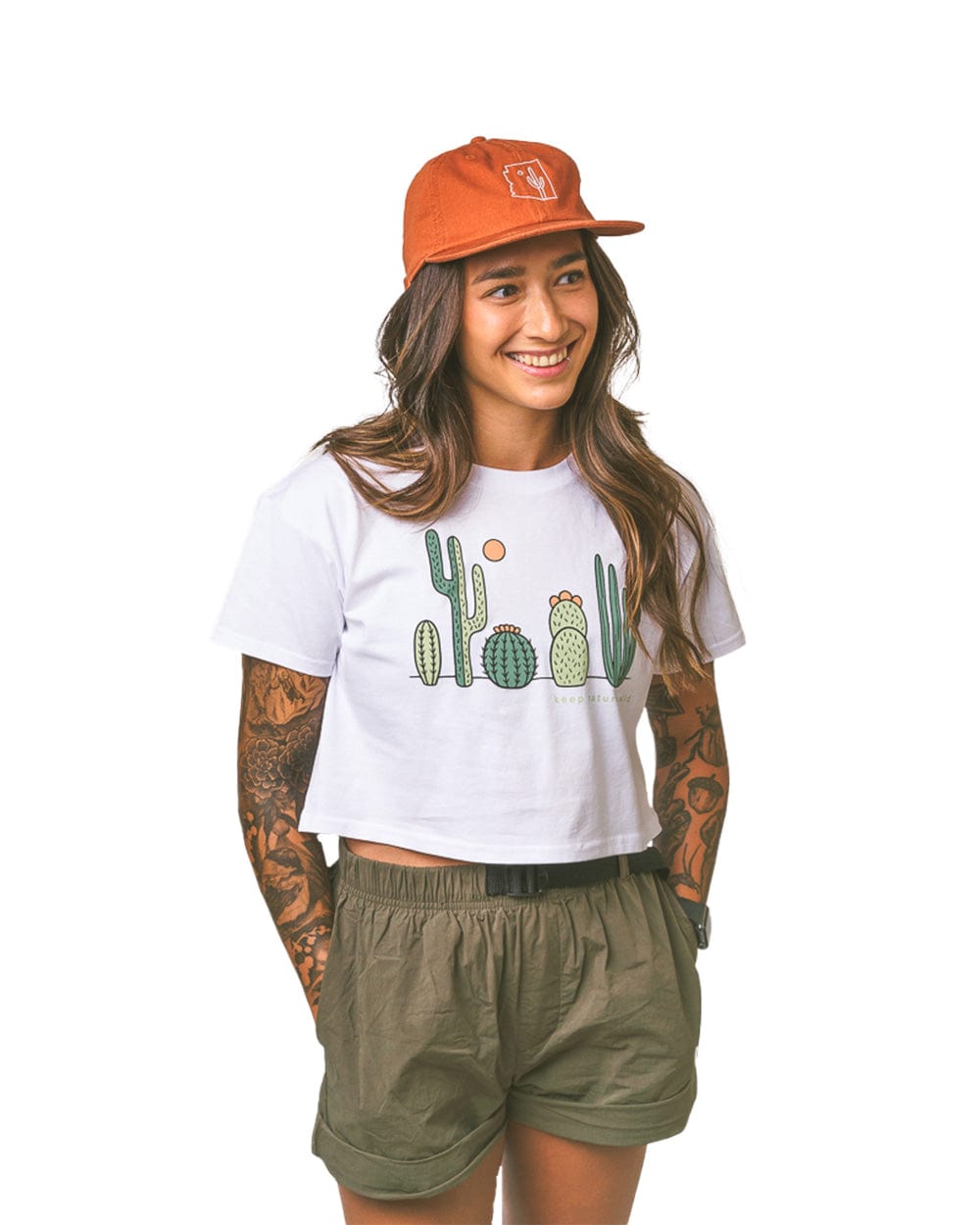 Cactus Friends Women's Crop Tee | White