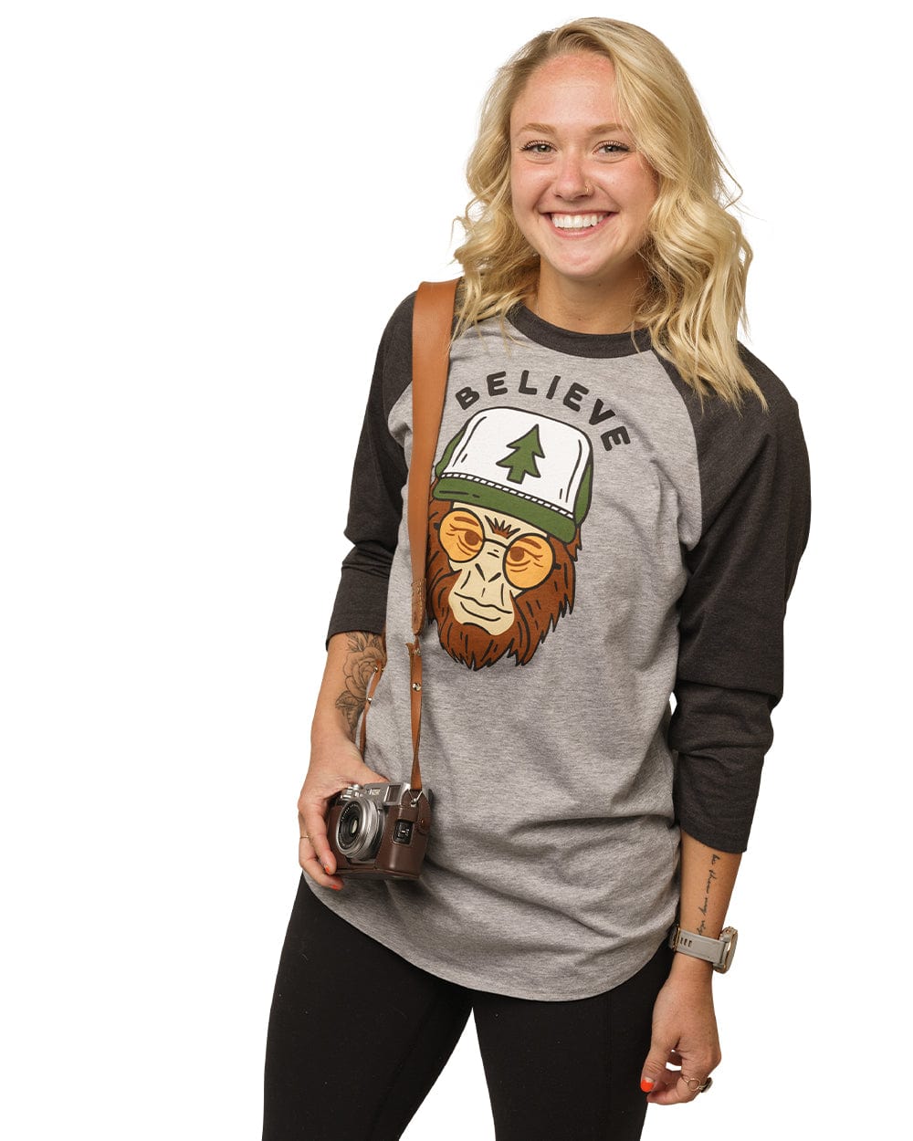Keep Nature Wild Long Sleeve Clyde the Sasquatch Unisex 3/4 Tee | Charcoal