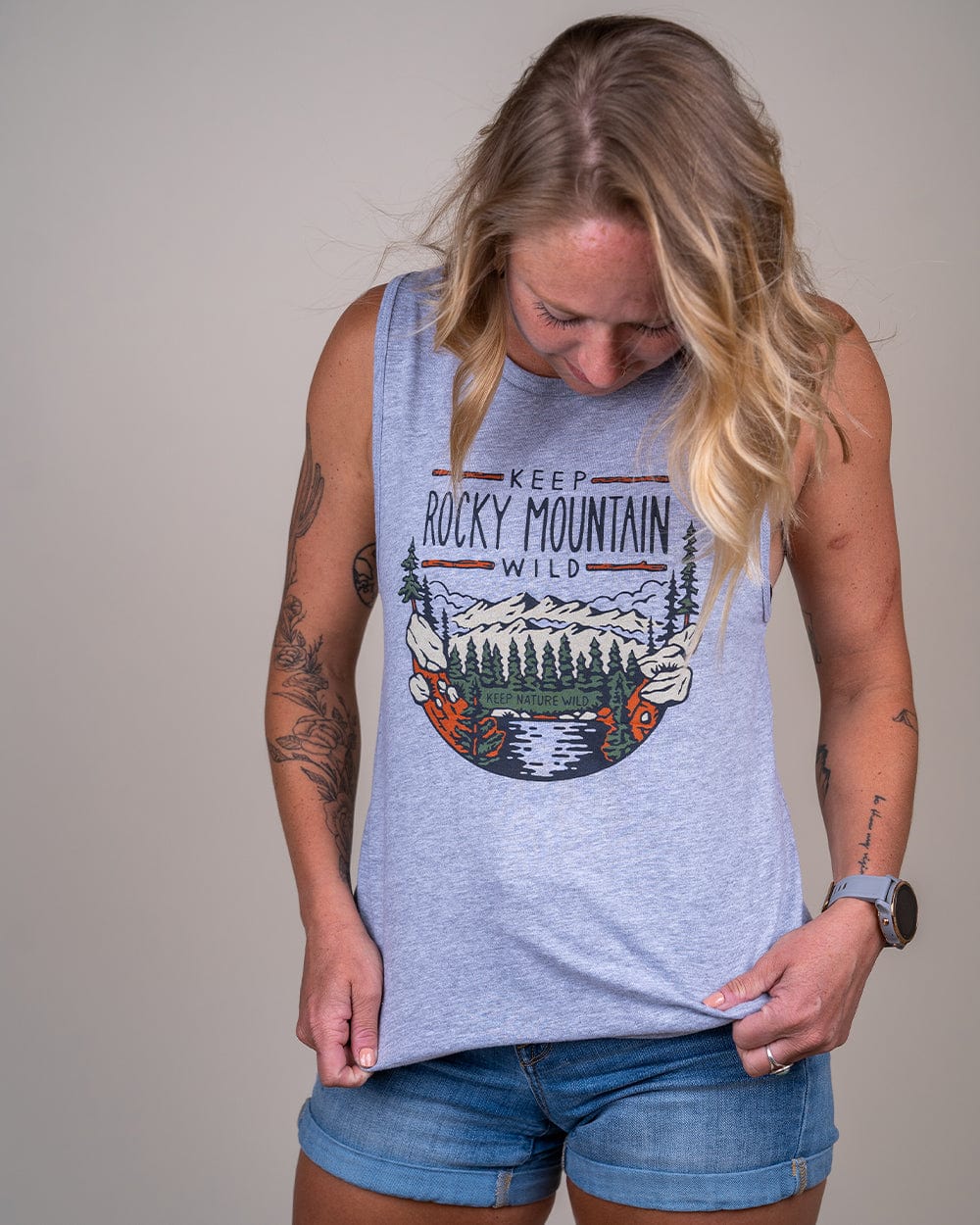 Keep Nature Wild Tank Keep Rocky Mountain Wild Muscle Tank | Heather Grey