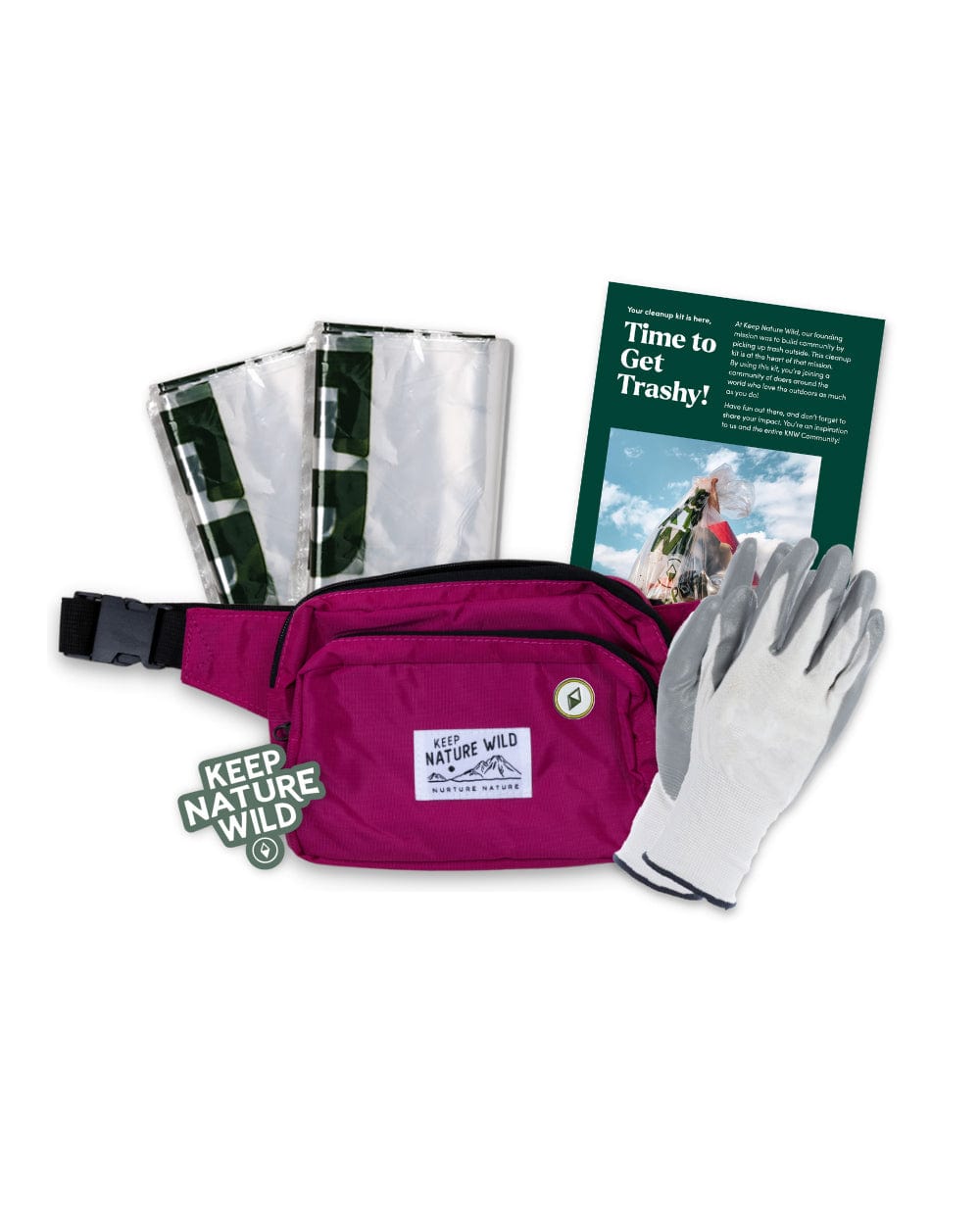 Keep Nature Wild Cleanup Kit Fuchsia / 42" Regular Strap Standard Recycled Fanny Pack Cleanup Kit
