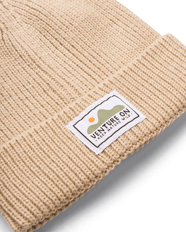 Keep Nature Wild Beanie Venture On Mountain Range Recycled Knit Beanie | Beige