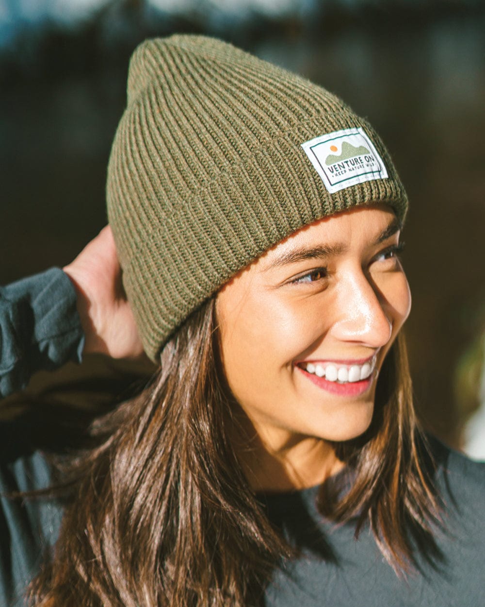 Keep Nature Wild Beanie Venture On Mountain Range Recycled Knit Beanie | Olive